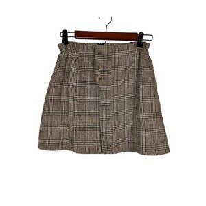 Retro Plaid Mini Skort M Brown Tweed Academia Preppy Classic Chic Y2K Grunge 80s